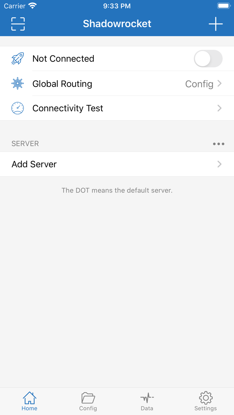 Shadowrocket Homeの公式スクリーンショット：接続状態、Global Routing、Connectivity Test、サーバー一覧